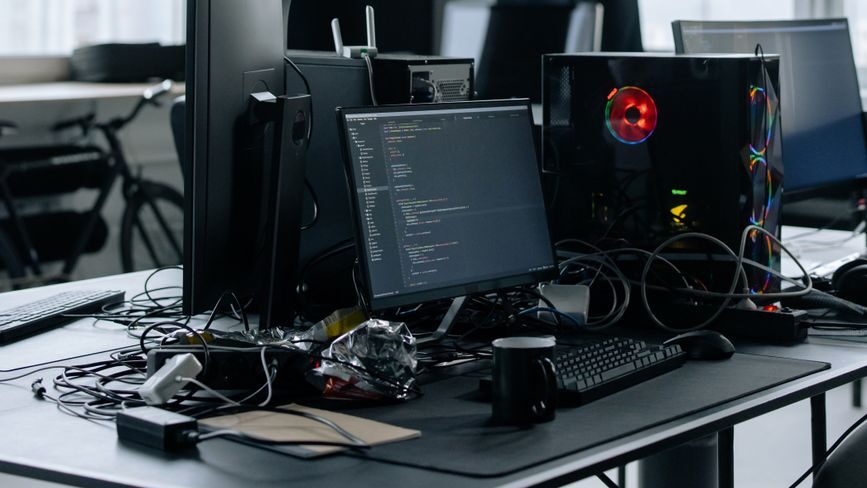 a desktop computer on black table
